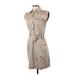 Calvin Klein Casual Dress - Shirtdress High Neck Sleeveless: Tan Solid Dresses - Women's Size 2