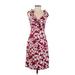 Miss Sixty Casual Dress - Party V-Neck Sleeveless: Burgundy Print Dresses - Women's Size X-Small