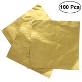 Frcolor 100pcs Aluminium Foil Paper Golden Wrapping Paper Gift Packaging Paper for Chocolate Candy Bath Bombs