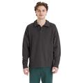 ComfortWash by Hanes GDH490 Men's Garment Dye Polo Collar Sweatshirt in New Railroad Grey size XL | Cotton/Polyester Blend