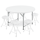 MoNiBloom 7 Pieces 4.5 FT Folding Round Table and Chair Set Indoor Outdoor Event Party Desk and Foldable Steel Stools White