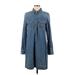 J.Crew Casual Dress - Shirtdress High Neck Long sleeves: Blue Solid Dresses - Women's Size 8