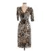 Banana Republic Casual Dress V Neck 3/4 sleeves: Brown Leopard Print Dresses - Women's Size 6