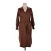 Donna Ricco Casual Dress - Sweater Dress Collared 3/4 sleeves: Brown Print Dresses - Women's Size X-Large