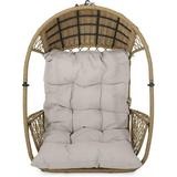 Christopher Knight Home Becky Wicker Hanging Chair with Cushion (Stand Not Included) Light Brown Brown Beige