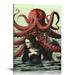 JEUXUS Vintage Angry Octopus Wall Art - Retro Steampunk Wall Decor - Pirates Mermaid Pictures for Wall - Cool Nautical Poster Print for Bathroom Bedroom - Unique Kraken for Guest Bath - Lovecraft