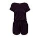 Outfmvch Jumpsuit Womens Jumpsuit Women S Summer Casual Round Neck Short Sleeved High Waisted Drawstring Tie Up Jumpsuit Shorts Jumpsuit Romper Purple Xl