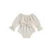 Baby Girls Waffle Romper Solid Color Long Sleeve Bow Jumpsuits