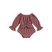 Baby Girls Waffle Romper Solid Color Long Sleeve Bow Jumpsuits