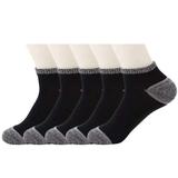 Men Cushioned Athletic Compression Ankle Socks 5 Pairs Low Cut Socks Non Slip Flat Boat Line Black