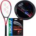 Yonex VCORE 98 Scarlet Tennis Racquet 4 3/8 Grip Strung with Black PolyTour Strike 125 for Aggressive Power w Presice Spin