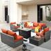 Latitude Run® Zelmiro 10 Piece Seating Group w/ Cushions Synthetic Wicker/All - Weather Wicker/Wicker/Rattan in Orange | Outdoor Furniture | Wayfair