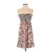 Ann Taylor LOFT Casual Dress - A-Line Strapless Sleeveless: Pink Floral Dresses - Women's Size Small Petite