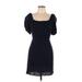 Blue Rain Casual Dress - Mini Boatneck Short sleeves: Blue Solid Dresses - Women's Size Large