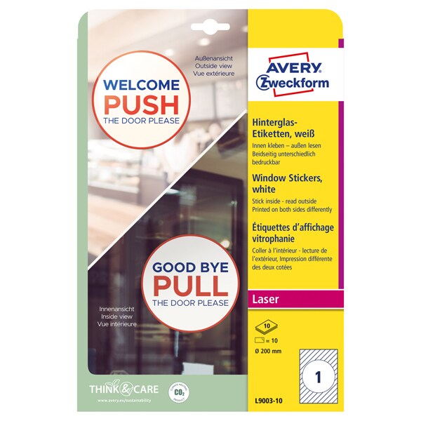 AVERY Hinterglas-Etiketten rund 200 mm VE=10 Etiketten / 10 Bogen weiß Image