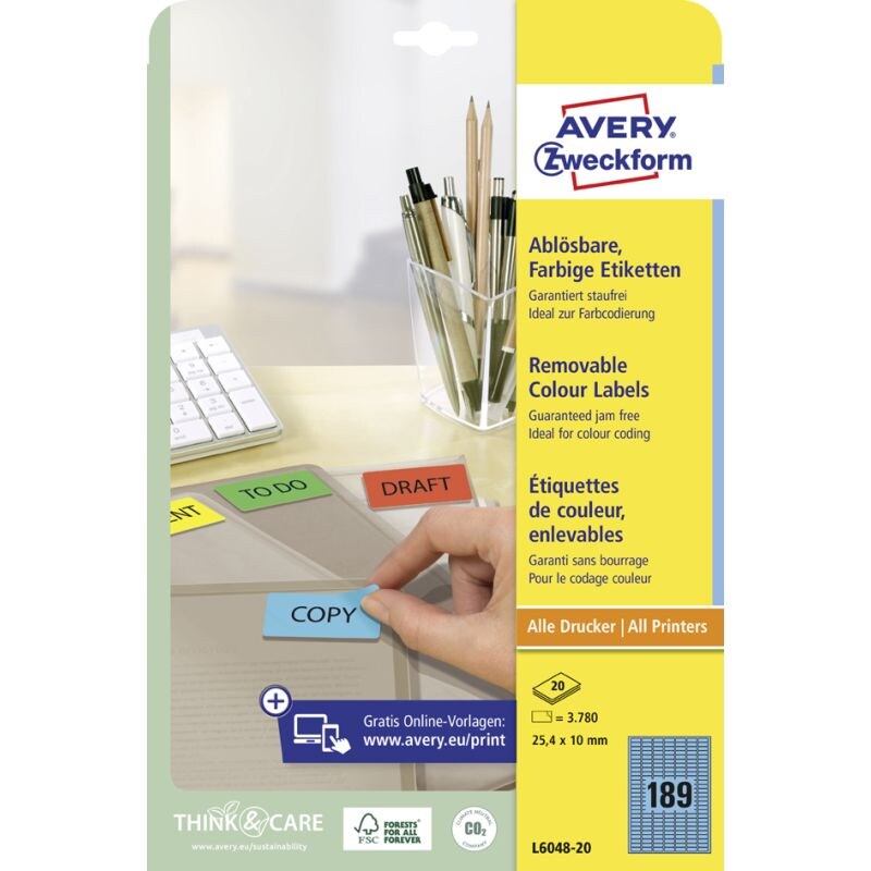 AVERY Zweckform Universal-Etiketten, 63,5 x 33,9 mm, blau Image