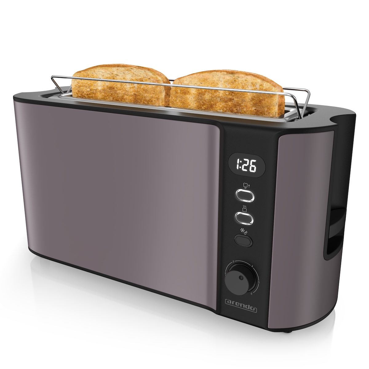 Arendo 1000 Watt Automatik Langschlitz Toaster, Display mit Restzeitanzeige, Auftaufunktion, Grau/Silber Image