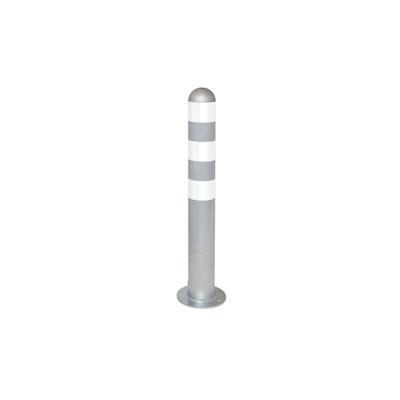 PROREGAL Rammschutzpoller CITY aus Stahl mit weißen Reflexstreifen | Ladesäulen-Schutz zum Aufdübeln | HxØ 80x10,8cm | Silber/Weiß Image