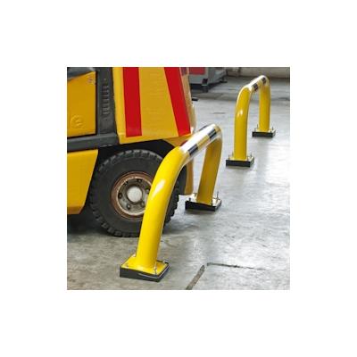 PROREGAL Rammschutz-Bügel Swing mit PU-Federelement | HxB 39x100cm | Rohr-Ø 7,6cm | Kunststoffbeschichteter Stahl | Schwarz-Gelb Image