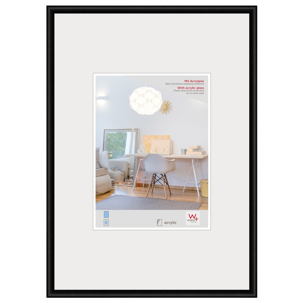 walther + design Lifestyle Kunststoff Bilderrahmen Kunstglas, schwarz, 50 x 70 cm Image