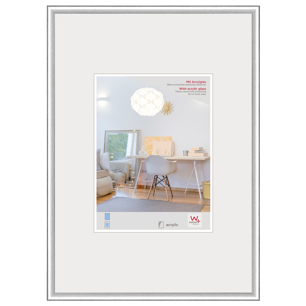 walther + design Lifestyle Kunststoff Bilderrahmen Kunstglas, silber, 42x59,4 Image