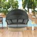 Outdoor Patio Daybed Wicker Rattan Double Daybed Round Sofa Furniture Set with Retractable Canopy, 4 Pillows for Lawn Garden