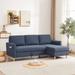Modern Convertible L-shape Sectional with Pull-out Sleeper Bed, Folding Chaise Lounge w/ Side Pocket for Living Room, Blue-gray