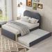 Upholstered Platform Bed with Wood Supporting Feet and Twin Size Trundle