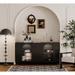 Accent Black Lacquered Wooden Cabinet with 4 Glass Doors Sideboard Buffet Server Storage for Living Room, Entryway, Hallway