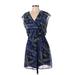 As U Wish Casual Dress - Mini V Neck Short sleeves: Blue Dresses - Women's Size Small
