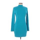 Shein Casual Dress - Sweater Dress Turtleneck Long Sleeve: Teal Solid Dresses - Women's Size 8