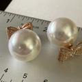 Kate Spade Jewelry | Adorable Kate Spade Large Faux Pearl And Gold-Tone Bowtie Back Earrings | Color: Gold/White | Size: Os
