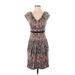 BCBGMAXAZRIA Casual Dress - Sheath V Neck Short sleeves: Brown Dresses - Women's Size X-Small