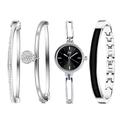 Clastyle Elegant Watch and Bracelet Set for Women Silver Wrist Watch with 3 Bangles Minimalist Women Bracelet Watches Ladies Watch Gift Set