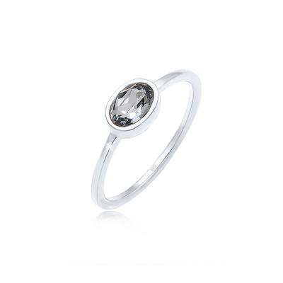 Verlobungsring ELLI "Oval Glas Kristalle Grau 925 Sterling Silber" Gr. 52, silber (silber, grau), Fingerringe, Damen, 52mm, Silber 925 (Sterlingsilber), 1.5mm Image