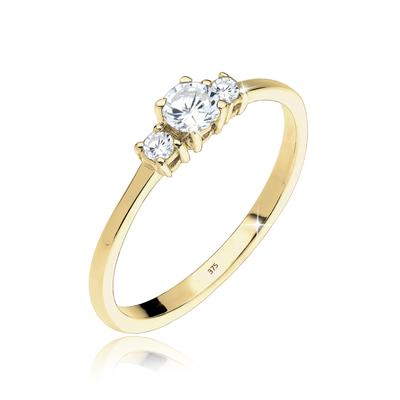 Fingerring ELLI PREMIUM "Zirkonia Weiß 375 Gelbgold" Gr. 54, weiß, Fingerringe, Damen, 54mm,mit Steinen, Gelbgold 375, 2mm Image