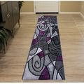 Masada Rugs, Modern Contemporary Abstract Runner Area Rug, (2 Feet X 7 Feet) Kitchen Mat, Hallway Rug, Purple Grey Black