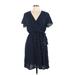 Les Amis Casual Dress - Wrap V-Neck Short sleeves: Blue Polka Dots Dresses - Women's Size Large