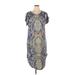 Sakurafina Casual Dress - Shift: Blue Floral Motif Dresses - Women's Size Large
