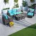 Direct Wicker Maryann 5-Person Outdoor Seating Group w/ Cushions Synthetic Wicker/All - Weather Wicker/Wicker/Rattan in Blue | Wayfair