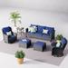 Red Barrel Studio® 6 Piece Wicker/rattan Sofa Seating Group w/ Cushions in Blue | 28.74 H x 76.77 W x 30.12 D in | Outdoor Furniture | Wayfair