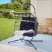 Dakota Fields Chlodochar Double Swing Chair w/ Stand Wicker/Rattan in Blue | 60.1 H x 37.8 W x 60.1 D in | Wayfair 9744F79973D3409793EC159439DC9D1E