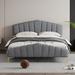 Mercer41 Vrishin Velvet Platform Bed w/ Thick Fabric Stylish Stripe Decorated Bedboard & Metal Bed Leg Wood & /Upholstered/Velvet in Gray | Wayfair