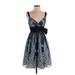Morgan & Co. Cocktail Dress - Mini V Neck Sleeveless: Blue Dresses - Women's Size 5