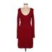 BCBGMAXAZRIA Casual Dress Scoop Neck Long sleeves: Burgundy Print Dresses - Women's Size Medium