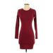 face n face Casual Dress - Mini Crew Neck 3/4 sleeves: Burgundy Print Dresses - New - Women's Size Small