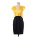 BCBGMAXAZRIA Casual Dress - Party V-Neck Short sleeves: Yellow Solid Dresses - Women's Size 12