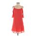 Do & Be Casual Dress - DropWaist Cold Shoulder 3/4 sleeves: Red Print Dresses - Women's Size Small