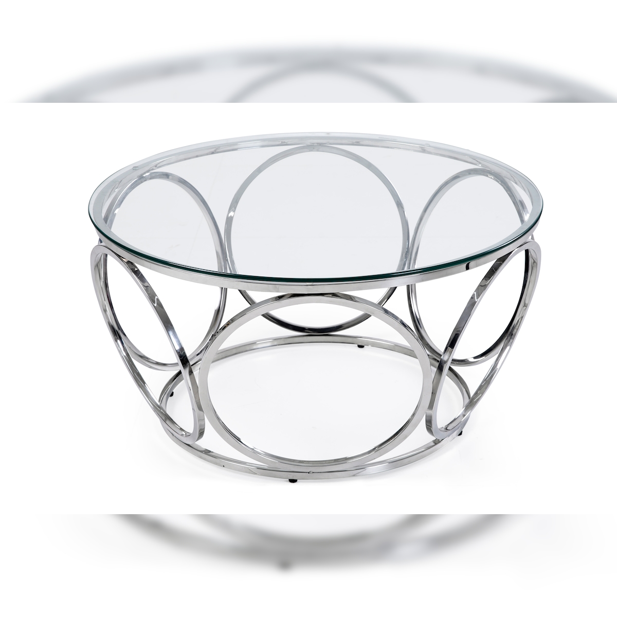 SalesFever Couchtisch rund Ø 80 cm, Klarglasplatte 8 mm stark, Edelstahl-Gestell silbern, B 80 x T 80 x H 40 cm, silbern Image