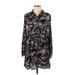 H&M Casual Dress - Mini Collared Long sleeves: Blue Floral Dresses - Women's Size 4